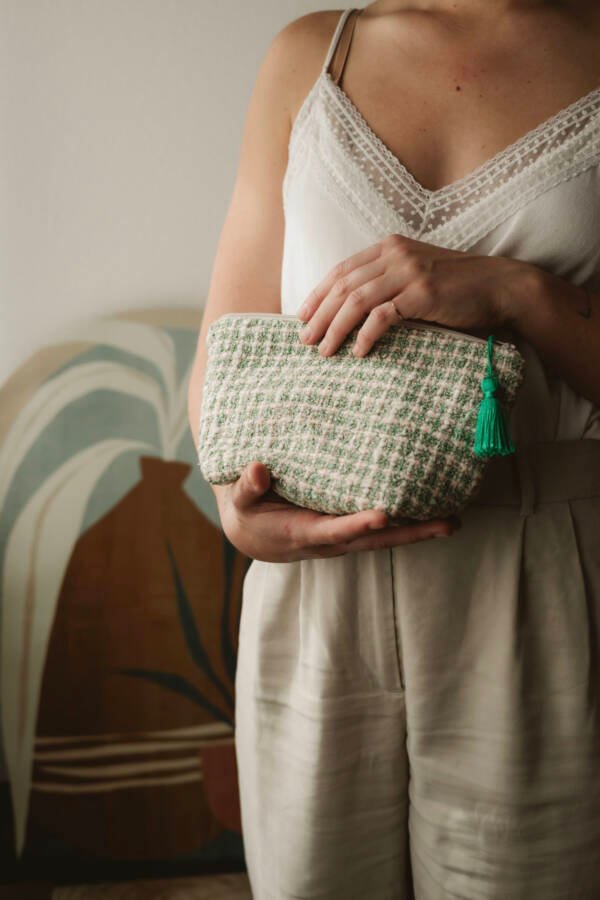 Pochette doublée tweed rose